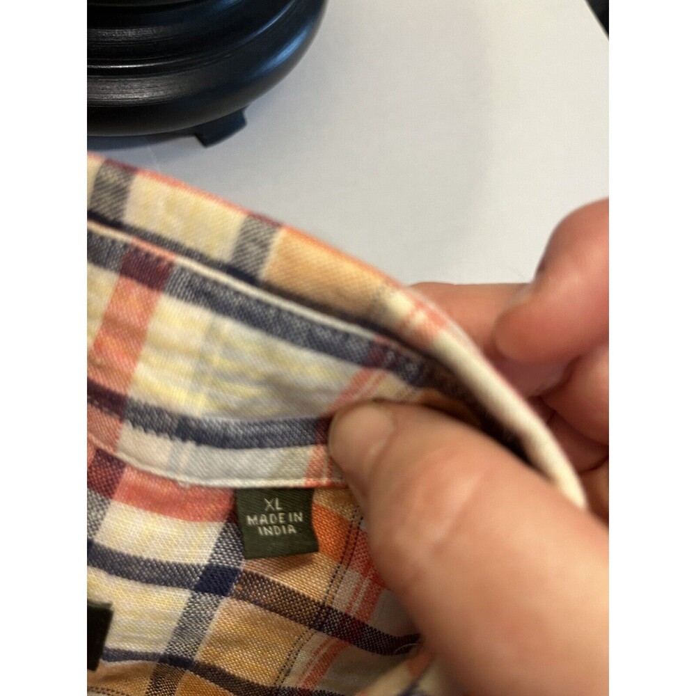 ORVIS Men's Long Sleeve Plaid Linen Shirt XL Red/Navy/Tan/Wht Preppy Classic - Picture 5 of 10